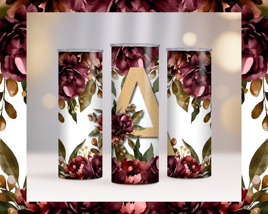 Maroon Floral Letter Tumbler