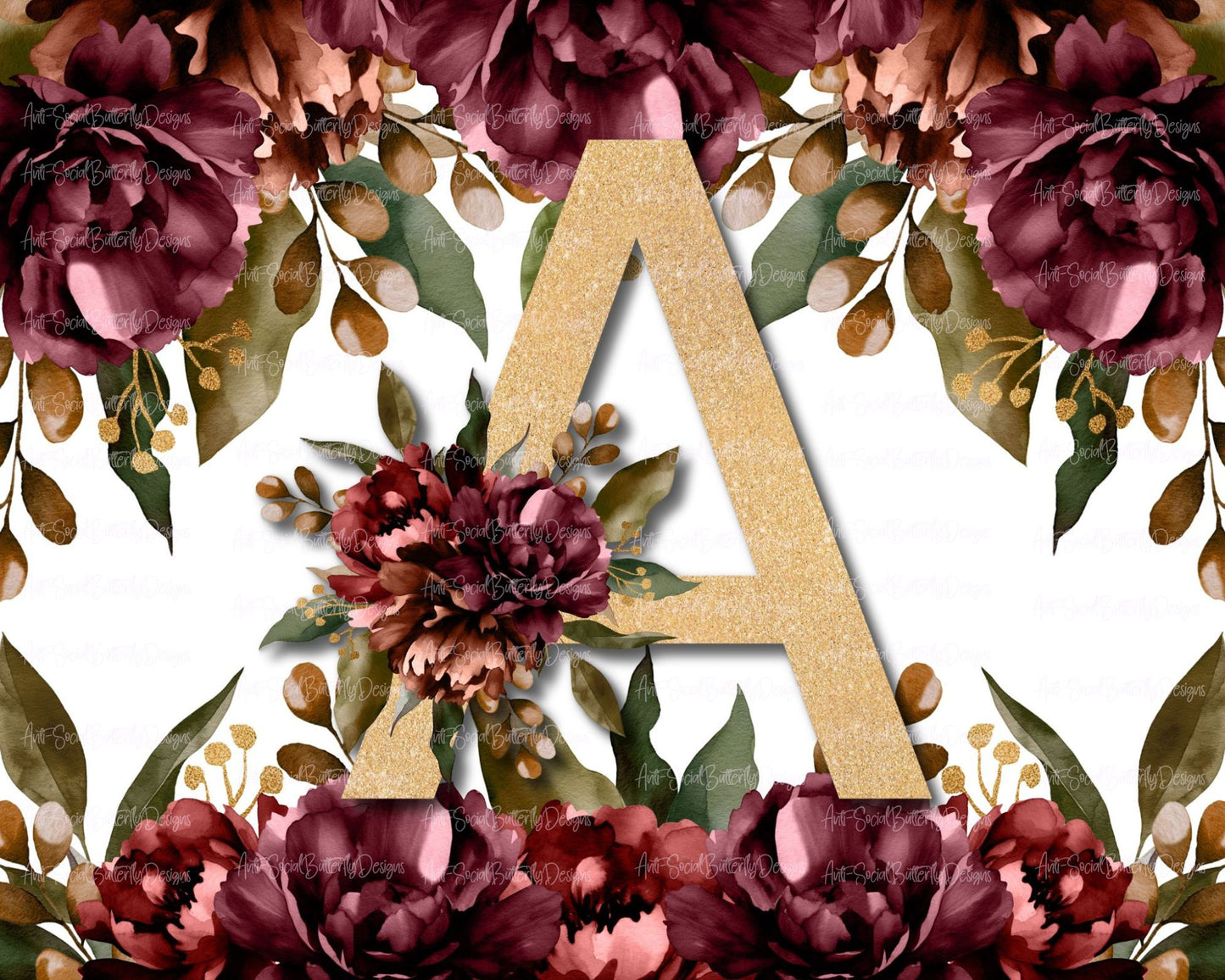 Maroon Floral Letter Tumbler