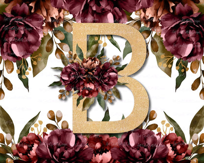 Maroon Floral Letter Tumbler