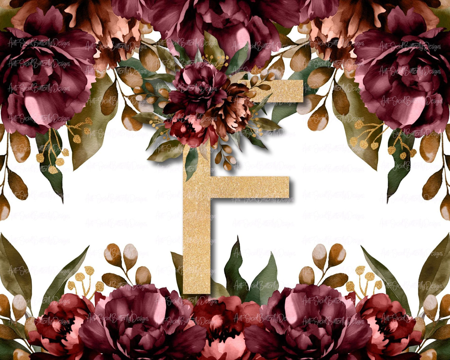 Maroon Floral Letter Tumbler