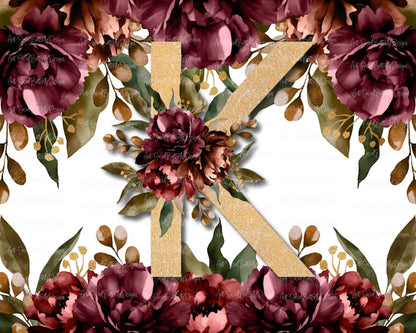 Maroon Floral Letter Tumbler