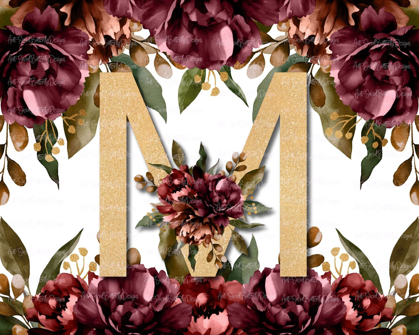 Maroon Floral Letter Tumbler