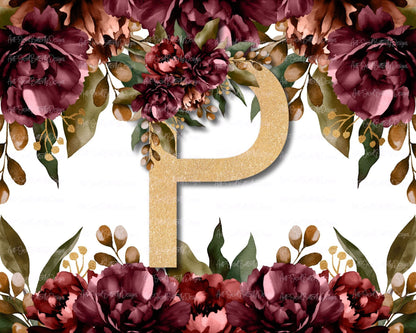 Maroon Floral Letter Tumbler