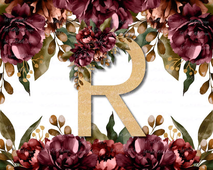 Maroon Floral Letter Tumbler