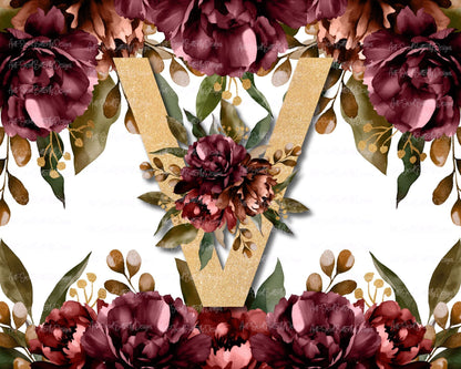 Maroon Floral Letter Tumbler