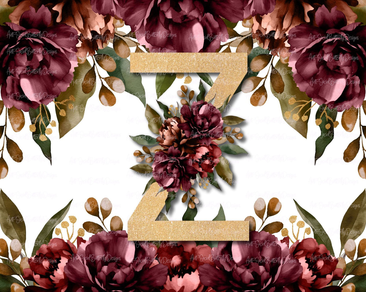 Maroon Floral Letter Tumbler