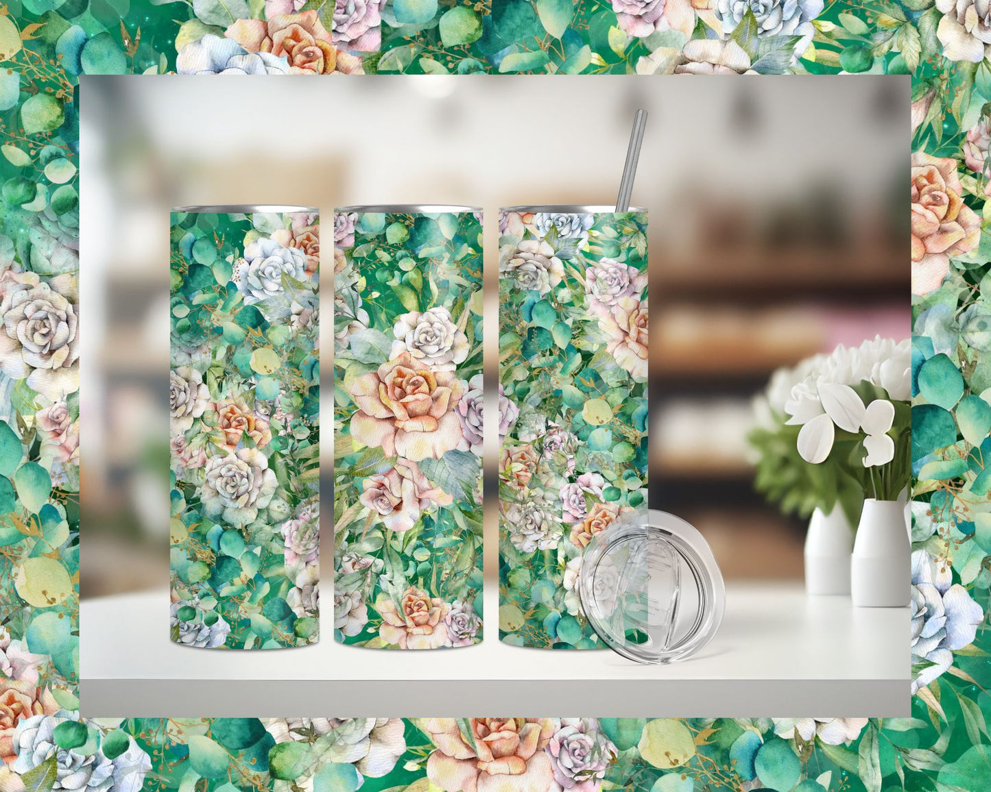 Emerald Love Floral Tumbler