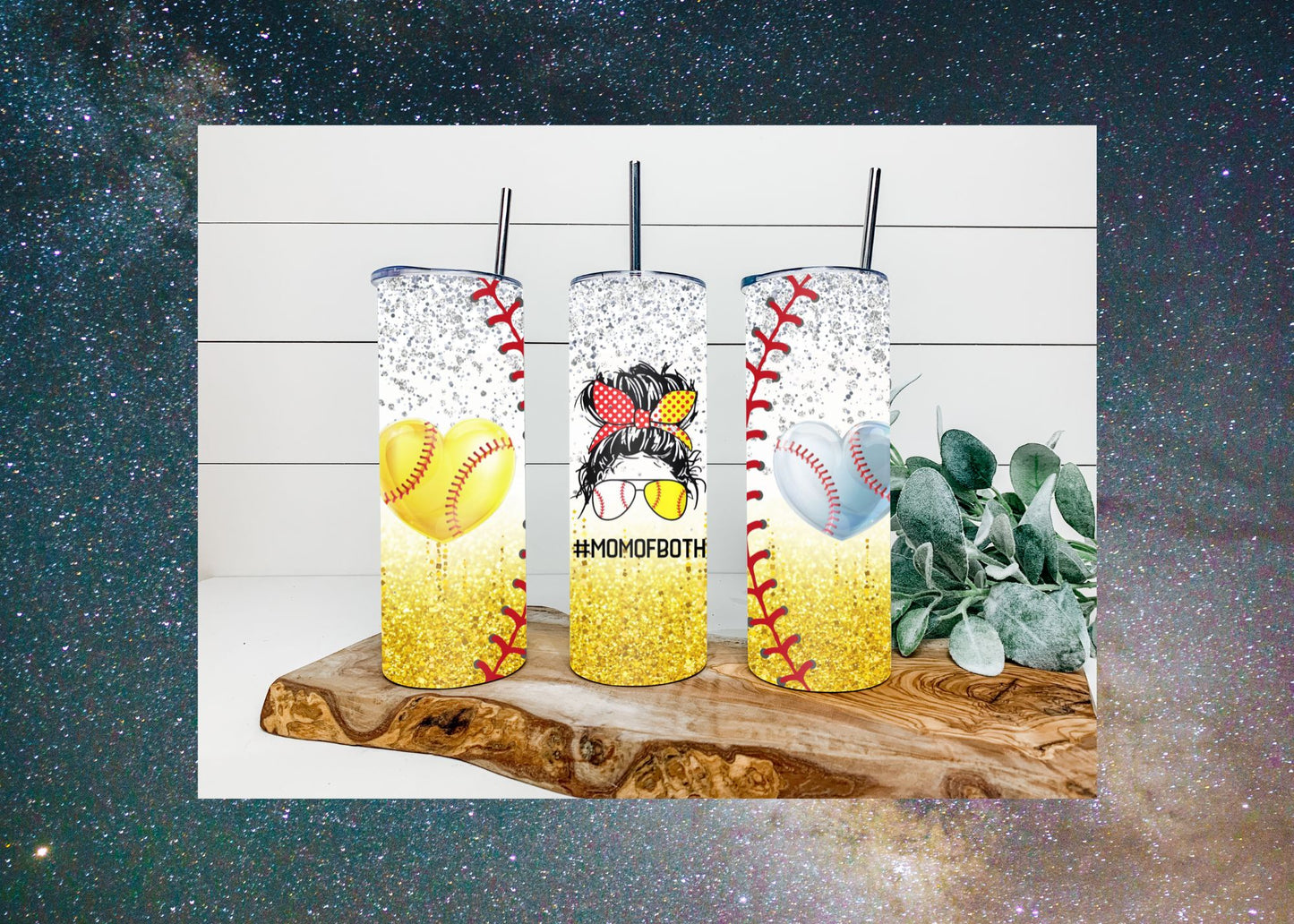 Mom of Both Baseball/Softball with Hearts Tumbler